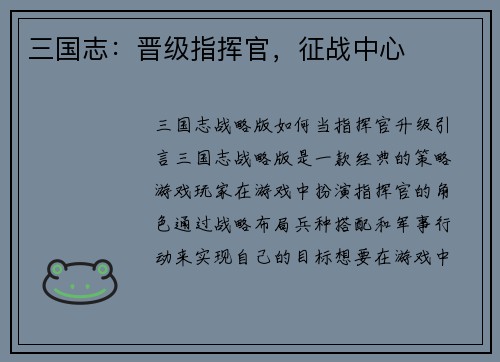三国志：晋级指挥官，征战中心